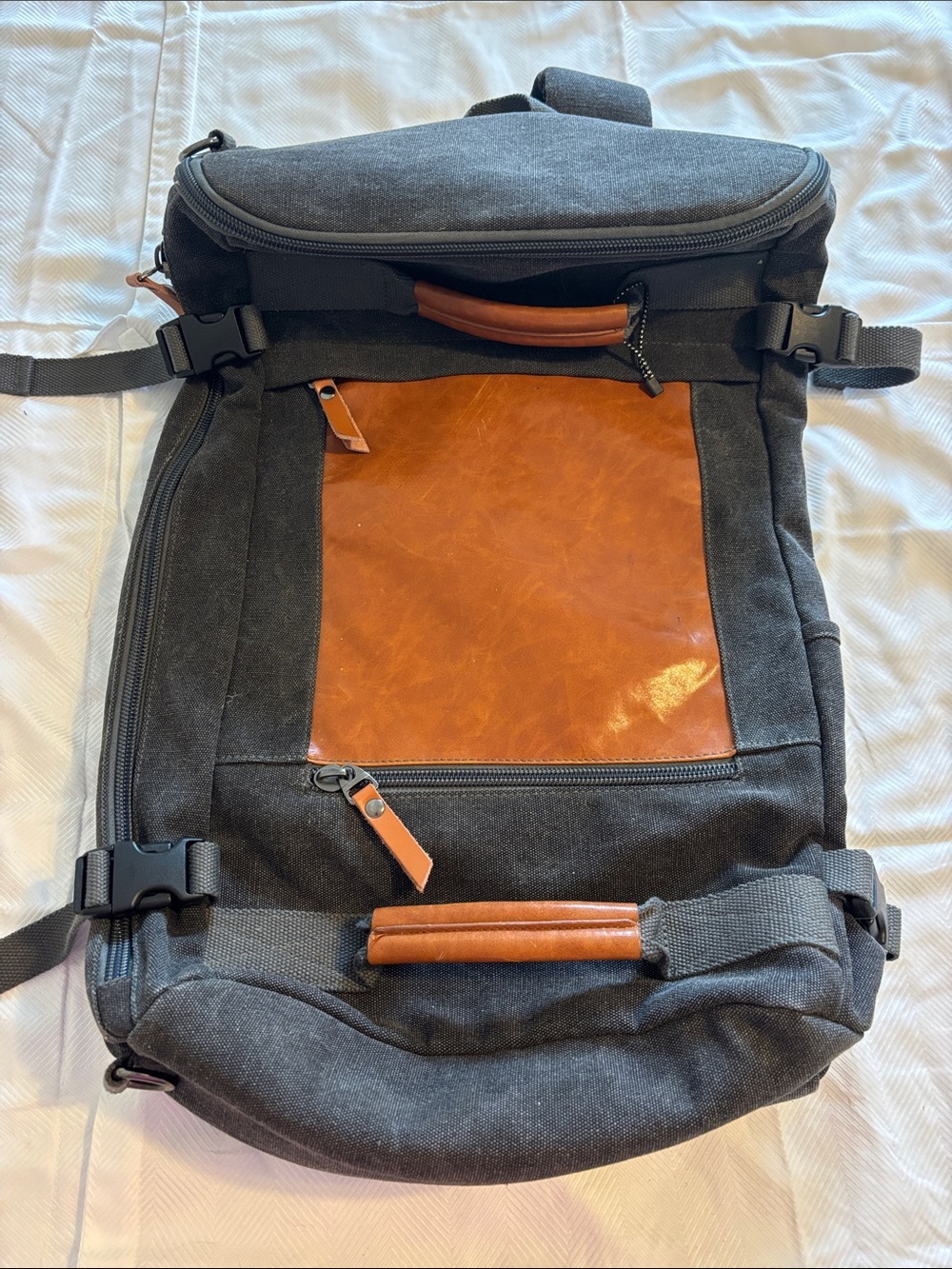 Witzman Backpack Large Brown Canvas Faux Leather Travel Bag